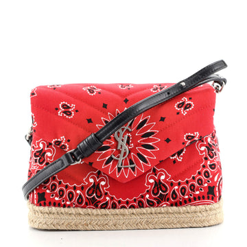 Saint Laurent LouLou Shoulder Bag Matelasse Chevron Printed Canvas with Woven Jute Toy