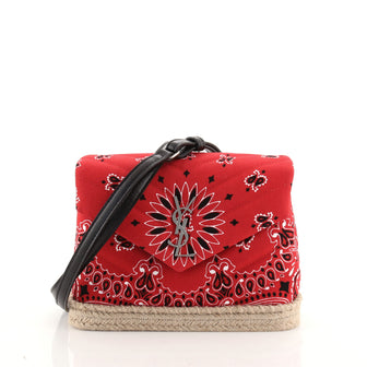 Saint Laurent LouLou Shoulder Bag Matelasse Chevron Printed Canvas with Woven Jute Toy