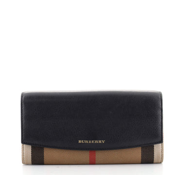 Burberry Porter Continental Wallet Leather and House Check Canvas Long