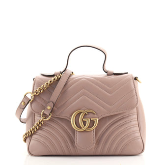 Gucci GG Marmont Top Handle Flap Bag Matelasse Leather Small