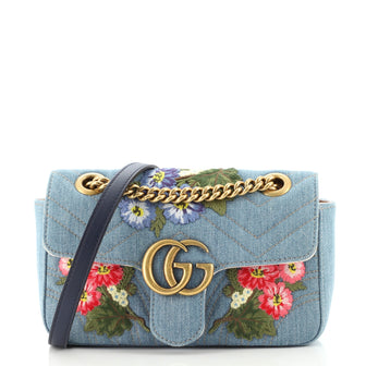Gucci GG Marmont Flap Bag Denim Matelasse with Applique Mini