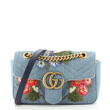 Gucci GG Marmont Flap Bag Denim Matelasse with Applique Mini