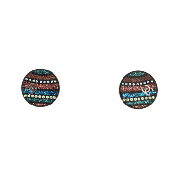 Chanel CC Round Clip-On Earrings Glitter Resin and Crystals