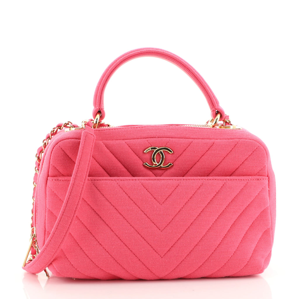 Chanel Trendy CC Bowling Bag Chevron Jersey Medium Pink 100866293