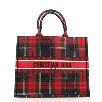 Christian Dior Book Tote Tartan Check Canvas Small