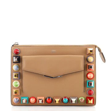 Fendi Front Pocket Crossbody Bag Studded Leather Small