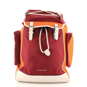 Burberry Double Pocket Drawstring Backpack Nylon with Leather Medium