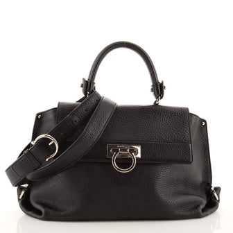 Salvatore Ferragamo Sofia Satchel Pebbled Leather Medium