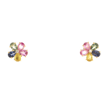 Bvlgari Flower Stud Earrings 18K Yellow Gold and Multicolor Sapphires with Diamond