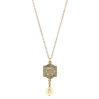Chanel CC Crest Pendant Necklace Metal with Crystals and Faux Pearl