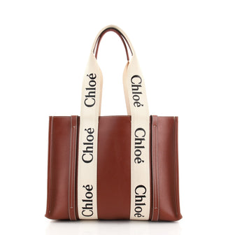 Chloe Woody Tote Leather with Canvas Medium