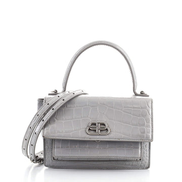 Balenciaga Sharp Top Handle Bag Crocodile Embossed Leather XS