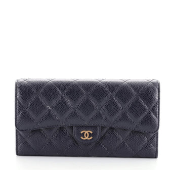 Chanel CC Gusset Classic Flap Wallet Quilted Caviar Long