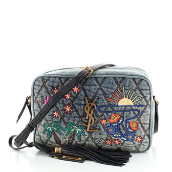 Saint Laurent Lou Camera Bag Embroidered Quilted Denim Small