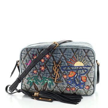 Saint Laurent Lou Camera Bag Embroidered Quilted Denim Small