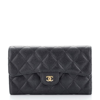 Chanel Trifold Classic Flap Wallet Quilted Caviar