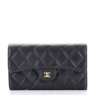 Chanel Trifold Classic Flap Wallet Quilted Caviar