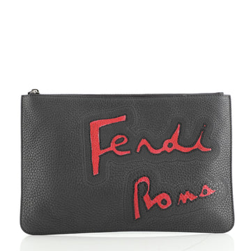 Fendi Fendi Roma Zip Pouch Leather with Applique Medium