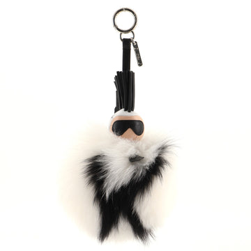 Fendi Super Karlito Pom Pom Bag Charm Fur with Leather