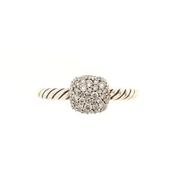 David Yurman Petite Cushion Ring Sterling Silver and Pave Diamonds 8mm