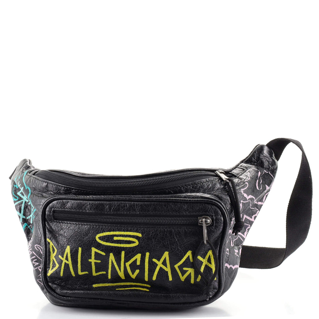 Balenciaga Graffiti Explorer Belt Bag Leather Medium Black 1010891