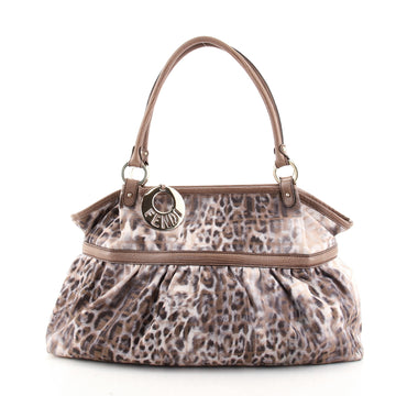 Fendi Chef Shoulder Bag Multicolor Zucca Canvas with Lizard Embossed Leather Large