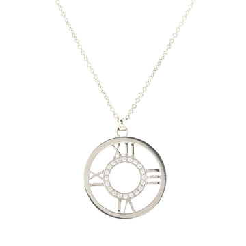 Tiffany & Co. Atlas Circle Pendant Necklace 18K White Gold with Diamonds Large