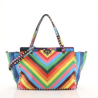 Valentino Rockstud 1973 Tote Striped Leather Medium