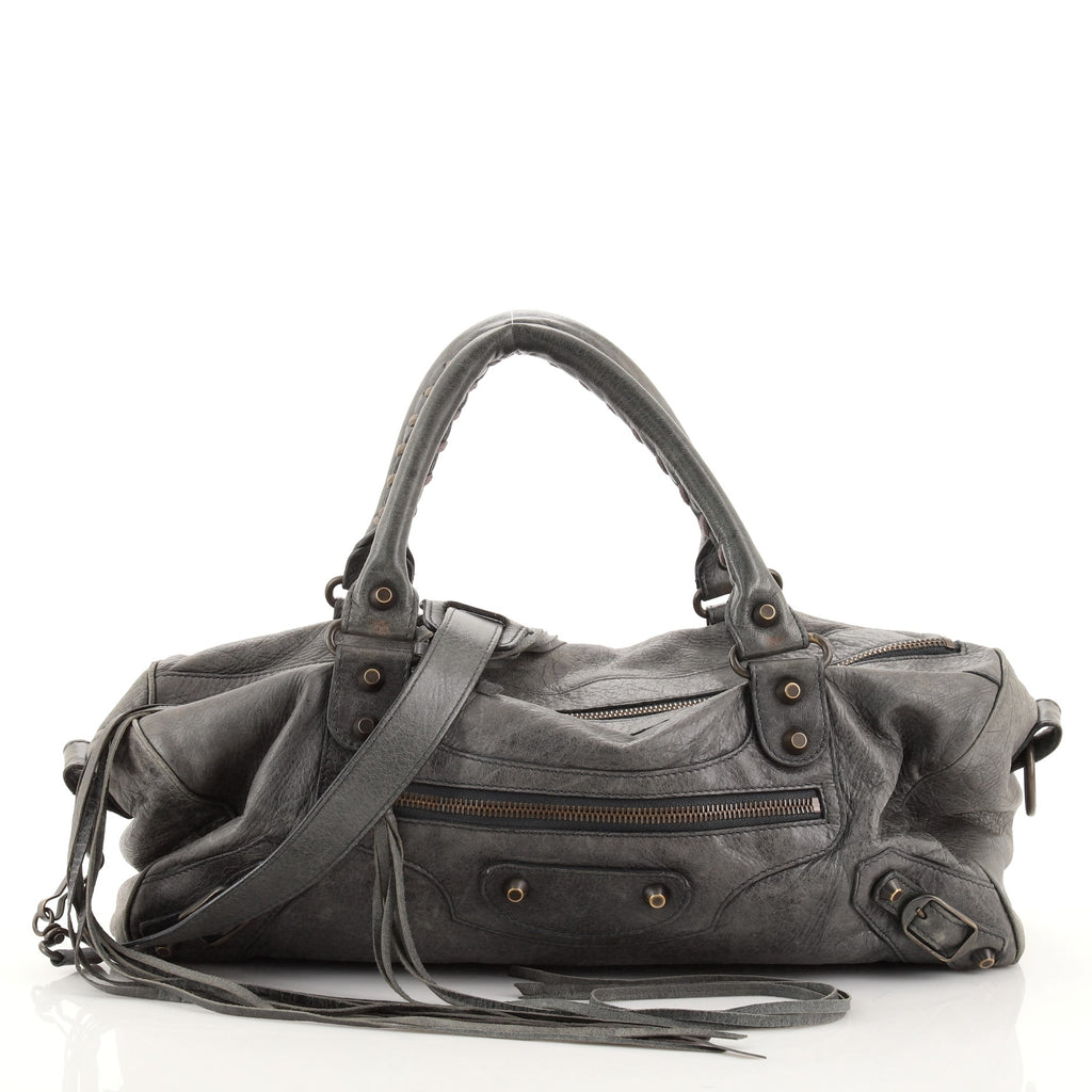 Blacken ubetinget pouch Balenciaga Twiggy Classic Studs Bag Leather Maxi Gray 1011392