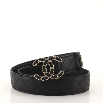 Chanel Woven Chain CC Buckle Belt Quilted Leather Medium