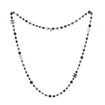 Chanel CC Station Long Necklace Ruthenium with Resin and Faux Pearls