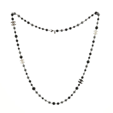 Chanel CC Station Long Necklace Ruthenium with Resin and Faux Pearls