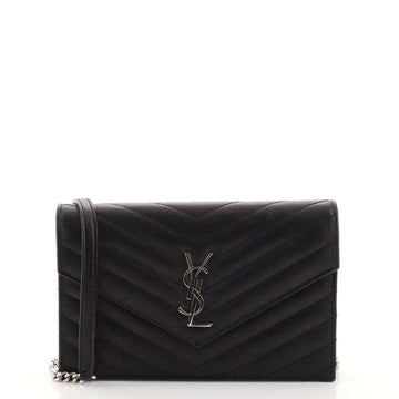 Saint Laurent Classic Monogram Wallet on Chain Matelasse Chevron Leather Small