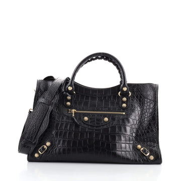 Balenciaga City Giant Studs Bag Crocodile Embossed Leather Medium
