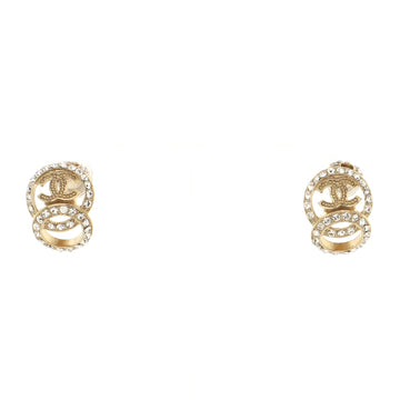 Chanel CC Double Circle Stud Earrings Metal with Crystals