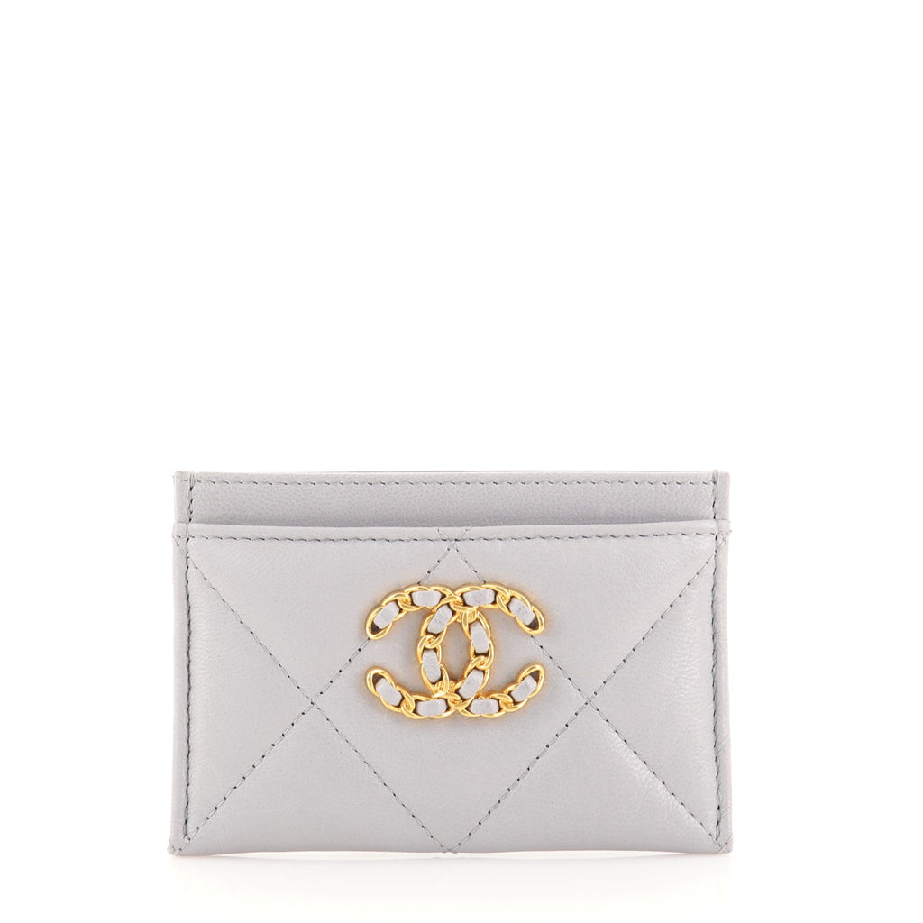 Chanel 19 Card Holder Quilted Lambskin Gray 1013283