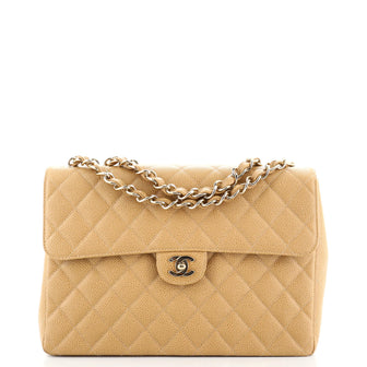 Chanel Vintage Square Classic Single Flap Bag Quilted Caviar Jumbo