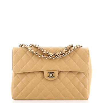 Chanel Vintage Square Classic Single Flap Bag Quilted Caviar Jumbo