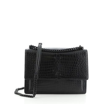 Saint Laurent Sunset Crossbody Bag Crocodile Embossed Leather Medium