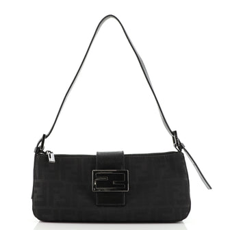 Fendi Vintage FF Zip Shoulder Bag Zucca Canvas
