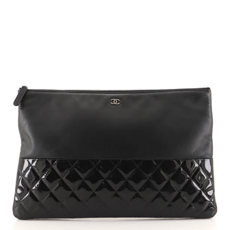 Chanel O Case Clutch Lambskin and Quilted Patent Large