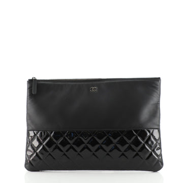 Chanel O Case Clutch Lambskin and Quilted Patent Large