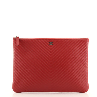 Chanel O Case Clutch Chevron Caviar Medium