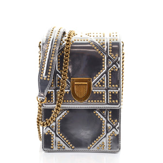 Christian Dior Diorama Vertical Clutch on Chain Studded Metallic Leather