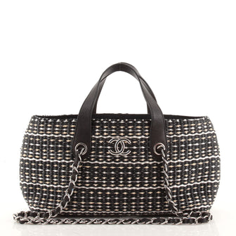 Chanel Chain Shopping Tote Woven Raffia Medium