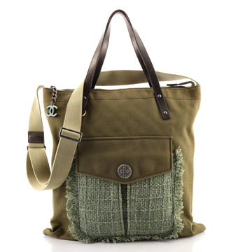 Chanel Cuba Zip Shopping Tote Canvas with Tweed Large