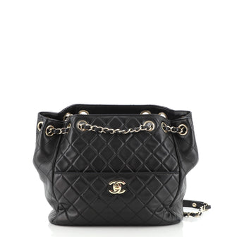 Chanel Drawstring CC Lock Bucket Bag Quilted Lambskin Small