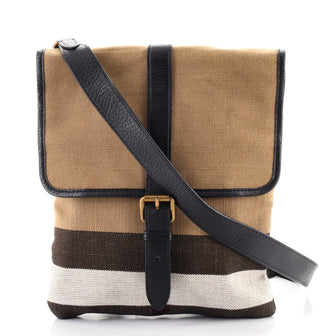 Burberry Flat Buckle Messenger Bag House Check Canvas Small