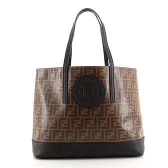 Fendi FF Logo Stamp Shopping Tote Zucca Coated Canvas Medium