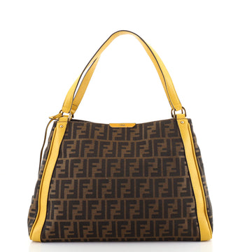 Fendi Ring Handle Shoulder Bag Zucca Canvas with Leather Large